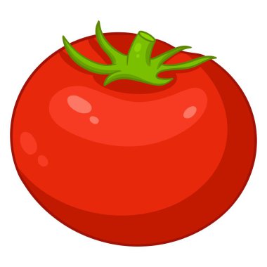 Taze domates. Yapraklı parlak domates. Mutfak için sebze malzemesi. Çizgi film tarzı. Tasarım ve dekorasyon için vektör illüstrasyonu.