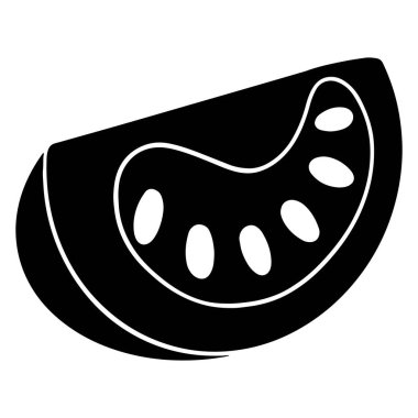 Taze domates. Bir dilim domates kes. Mutfak için sebze malzemesi. Siluet. Tasarım ve dekorasyon için vektör illüstrasyonu.