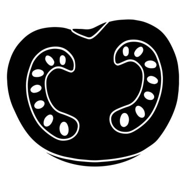 Taze domates. Domatesin yarısını kes. Mutfak için sebze malzemesi. Siluet. Tasarım ve dekorasyon için vektör illüstrasyonu.