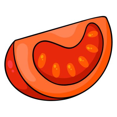 Taze domates. Bir dilim domates kes. Mutfak için sebze malzemesi. Çizgi film tarzı. Tasarım ve dekorasyon için vektör illüstrasyonu.