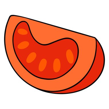 Taze domates. Bir dilim domates kes. Mutfak için sebze malzemesi. Çizgi film tarzı. Tasarım ve dekorasyon için vektör illüstrasyonu.