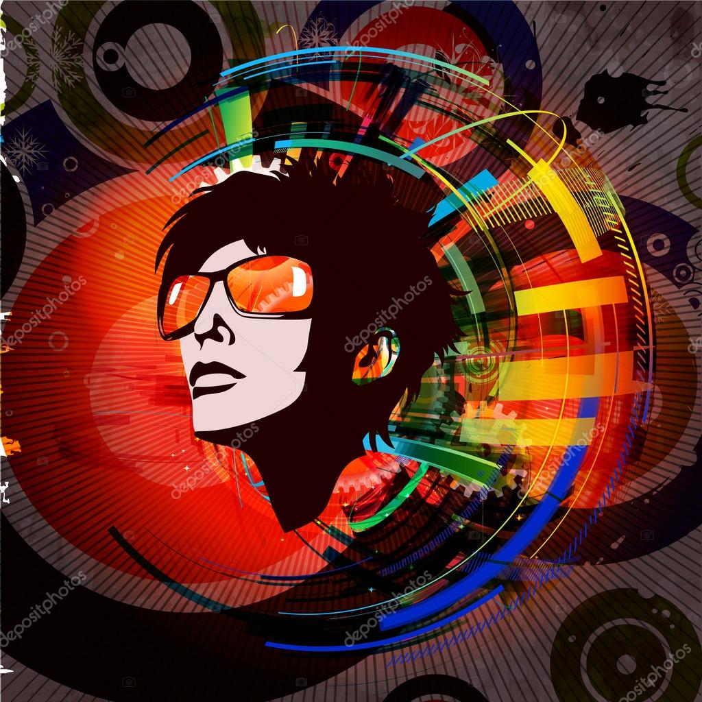 Bright abstract background with girl