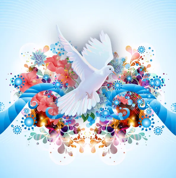 Bright abstract background with doves