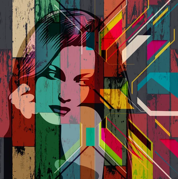 kadın portre renk ahşap zemin üzerinde