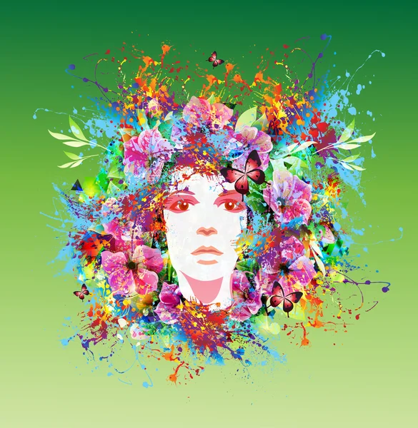 Весенняя девочка в ярких цветах — стоковый вектор