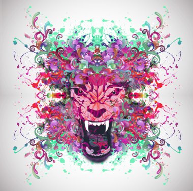 soyut hayvan yüz çiçekler