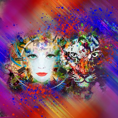 soyut Kaplan ve kadının yüzü