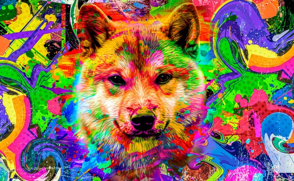 带有富有创意的深色背景的彩色抽象元素的狗头 — 图库照片