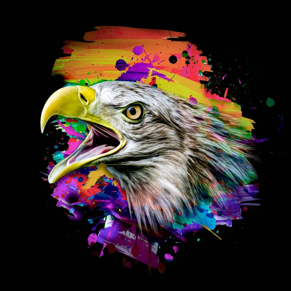 Colorido Hocico Águila Artística Con Salpicaduras Pintura Brillante Sobre Fondo — Foto de Stock