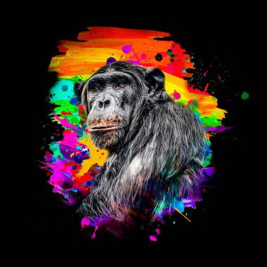 Arkaplanda parlak boya lekeleri olan renkli sanatsal maymun ağızlığı. 