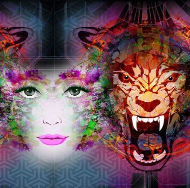Tiger and woman face clipart