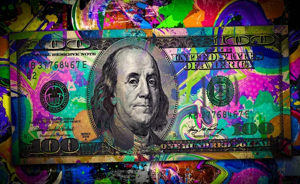 Banconota Dollaro Con Elementi Astratti Colorati Creativi Sfondo Scuro — Foto Stock