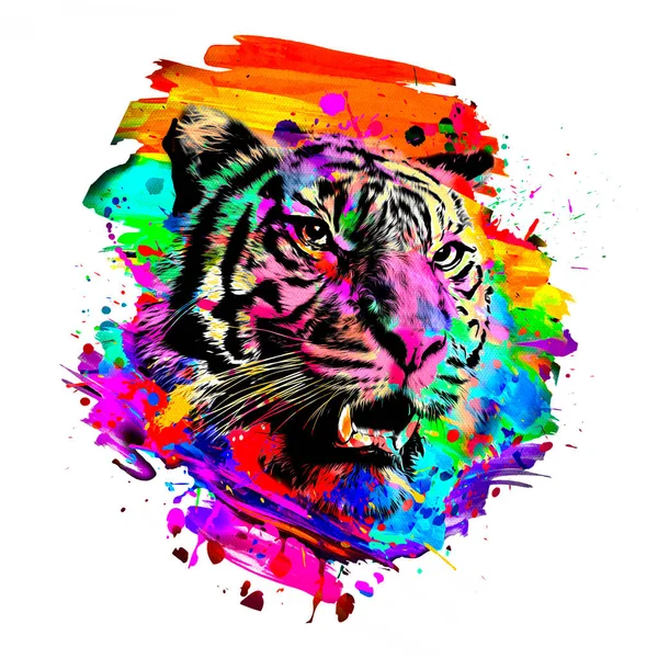 Tiger Head Creative Colorful Abstract Elements White Background — Stock Photo, Image