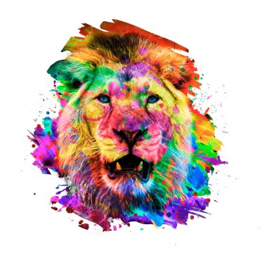 Beyaz arkaplanda renkli boya lekeleri var.