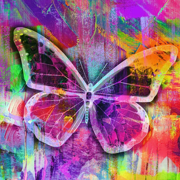 Метелик Творчими Барвистими Абстрактними Елементами Яскравому Фоні — стокове фото