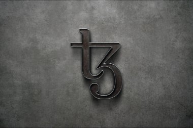 Teos kripto para koyu arkaplan üzerinde, kripto para kavramı