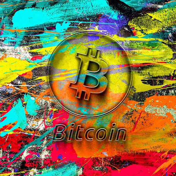 Moeda Criptomoeda Bitcoin Fundo Colorido Arte Cor — Fotografia de Stock