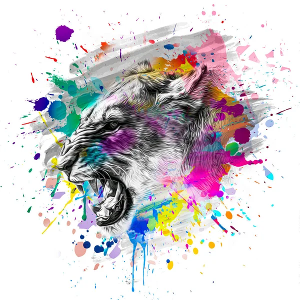 Testa Tigre Con Elementi Astratti Colorati Creativi — Foto Stock