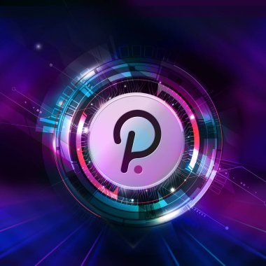 Siyah arka planda polkadot kripto para, renk sanatı  