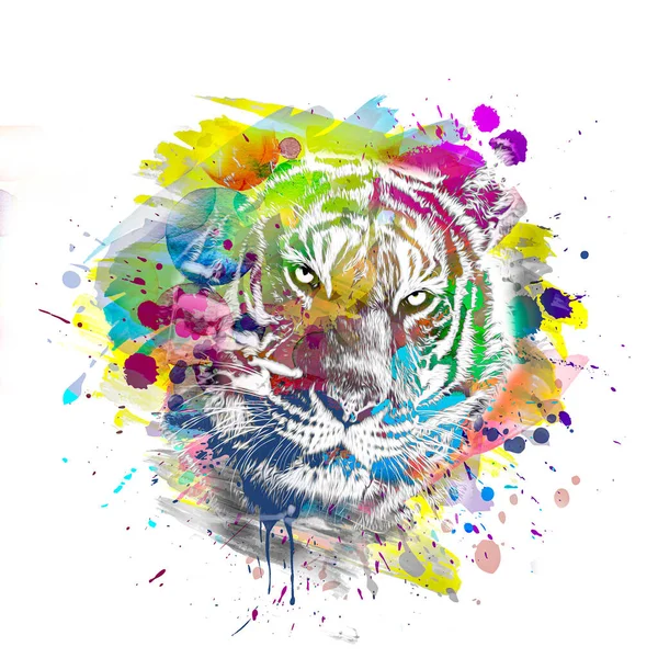 Tigerkopf Mit Kreativen Abstrakten Elementen Auf Weißem Hintergrund — Stockfoto