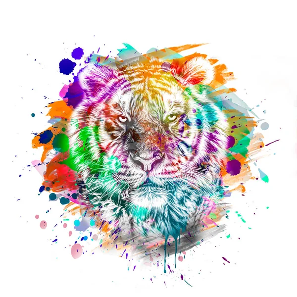 Tête Tigre Avec Élément Abstrait Créatif Sur Fond Blanc — Photo
