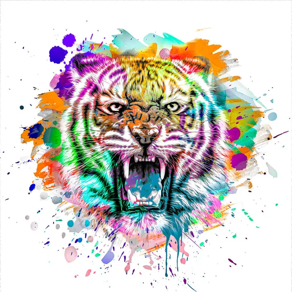 Testa Tigre Con Elemento Astratto Creativo Sfondo Bianco — Foto Stock