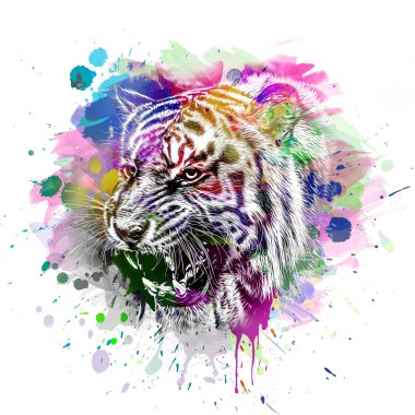 Beyaz arka planda yaratıcı soyut elemente sahip kaplan kafası