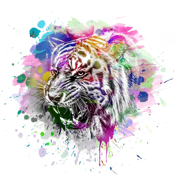 Beyaz arka planda yaratıcı soyut elemente sahip kaplan kafası