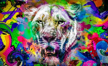 Yaratıcı renkli soyut elementlerle leopar kafası