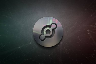 3D rengarenk arkaplan üzerinde helyum kripto para, kripto para kavramının renk sanatı
