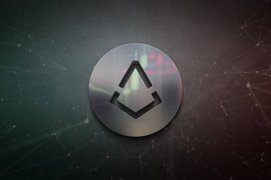 3D rendering augur cryptocurrency coin on colorful background, cryptocurrency concept color art