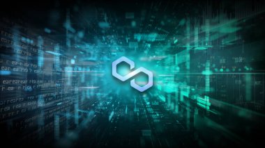 Renkli arkaplan üzerine çokgen şifreleme para, kripto para konsept renk sanat