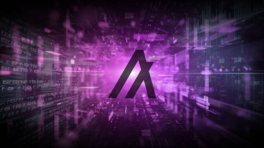 Renkli arkaplan, şifreleme konsepti renk sanatı üzerine 3 boyutlu algoritma ve kripto para oluşturma