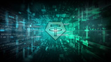 Renkli arkaplan, kripto para kavramı konsept renk sanatı üzerine üç boyutlu şifreleme para