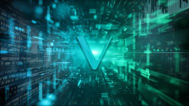 Renkli arkaplan, kripto para kavramı renk sanatı üzerine üç boyutlu vekhain kripto para oluşturma