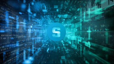 3D rendering sand box cryptocurrency coin on colorful background, cryptocurrency concept color art