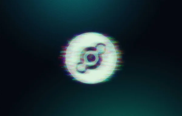 Glitch Effekt Helium Kryptowährungsmünze Auf Buntem Hintergrund Kryptowährungskonzept Farbkunst — Stockfoto