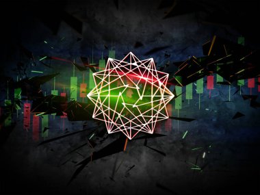 3D rengarenk arkaplan, kripto para, kripto para kavramı renk sanatı 3D illüstrasyon