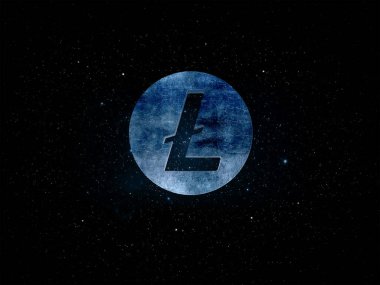 Renkli arkaplan üzerinde litekoin şifreleme para, kripto para konsept renk sanat 3D illüstrasyon