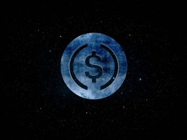 3D rengarenk arkaplan üzerinde usd para kripto para, kripto para konsept renk sanat 3D illüstrasyon