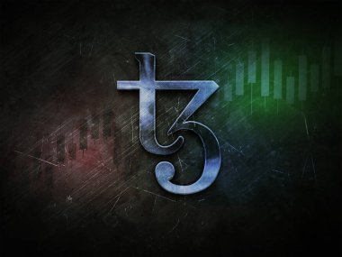 3D tezos şifreleme para rengarenk arka plan, kripto para kavramı renk sanat 3D illüstrasyon