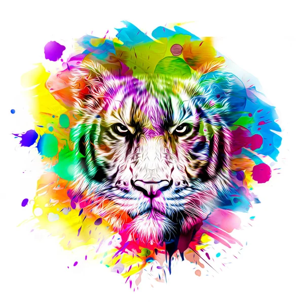 Fondo Colorido Abstracto Brillante Con Tigre Salpicaduras Pintura — Foto de Stock