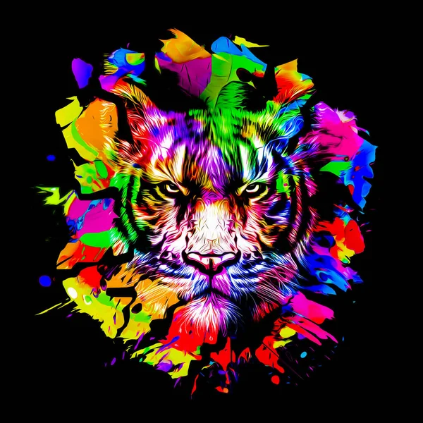 Helle Abstrakte Bunte Hintergrund Mit Tiger Farbspritzer Farbkunst — Stockfoto