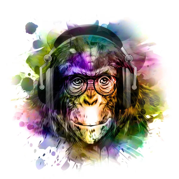 Cabeça Macaco Artístico Colorido Fundo Com Elementos Criativos Coloridos — Fotografia de Stock