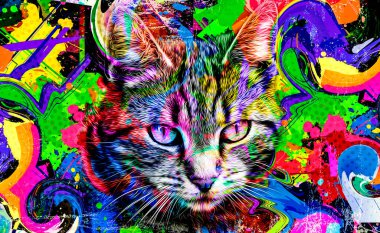 soyut renkli kedi ağızlığı çizimi, grafik tasarım konsepti renk sanatı