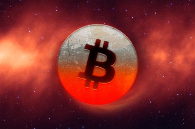 Renkli arkaplan, kripto para konsepti 3D resimleme üzerine şifreleme bitcoin sikkesi