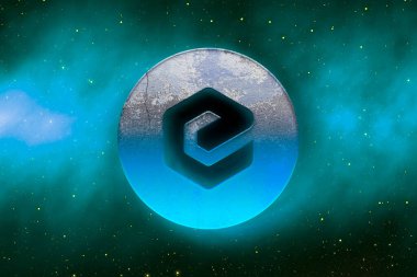 Renkli arkaplan, kripto para kavramı 3 boyutlu resimleme üzerine üç boyutlu kripto döviz işleme madeni para