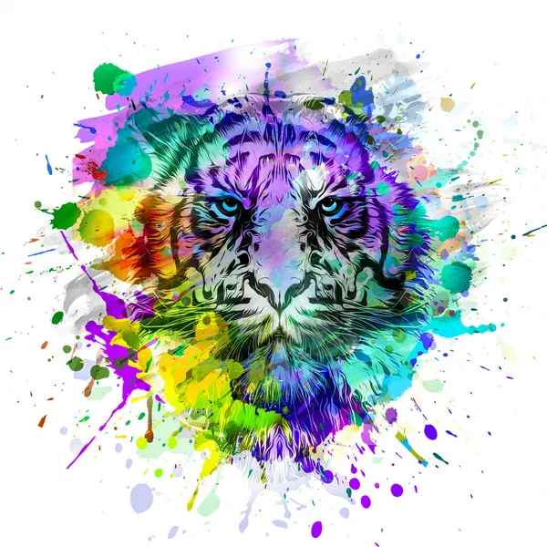 Fondo Colorido Abstracto Brillante Con Tigre Pintura Salpica Arte Del — Foto de Stock