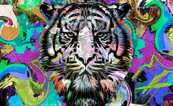 Fundo Colorido Abstrato Brilhante Com Tigre Pintura Salpicos Cor Arte — Fotografia de Stock