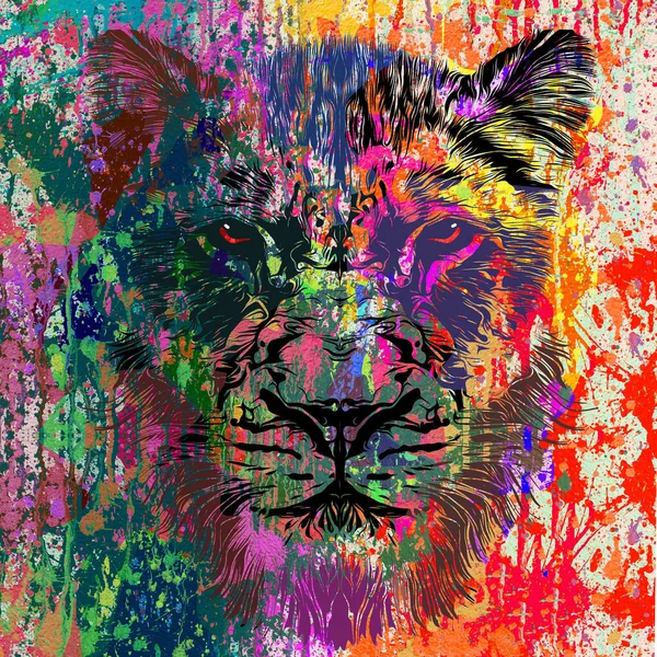 Fundo Colorido Abstrato Brilhante Com Tigre Pintura Salpicos Cor Arte — Fotografia de Stock